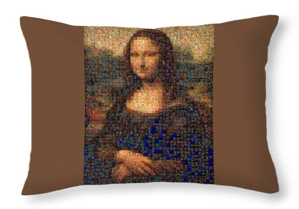 Tribute to Leonardo - Mona Lisa - Throw Pillow - ALEFBET - THE HEBREW LETTERS ART GALLERY