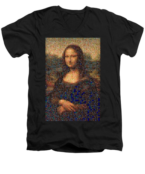 Tribute to Leonardo - Mona Lisa - Men's V-Neck T-Shirt - ALEFBET - THE HEBREW LETTERS ART GALLERY