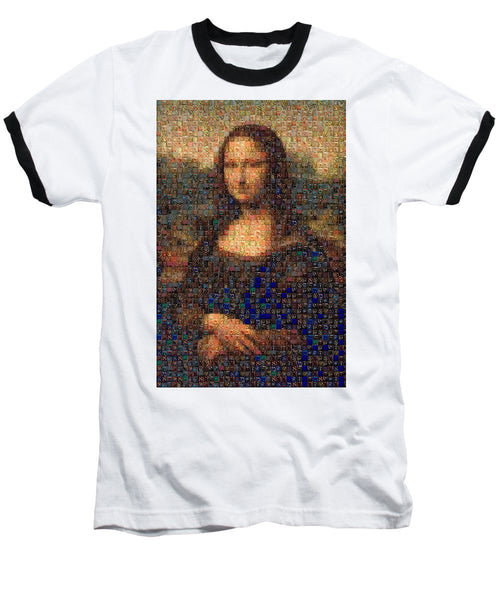 Tribute to Leonardo - Mona Lisa - Baseball T-Shirt - ALEFBET - THE HEBREW LETTERS ART GALLERY