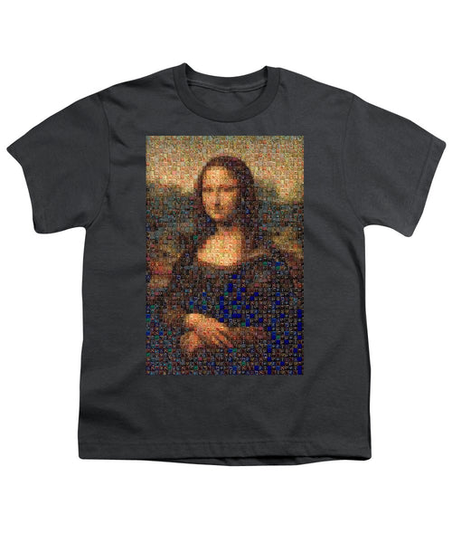Tribute to Leonardo - Mona Lisa - Youth T-Shirt - ALEFBET - THE HEBREW LETTERS ART GALLERY