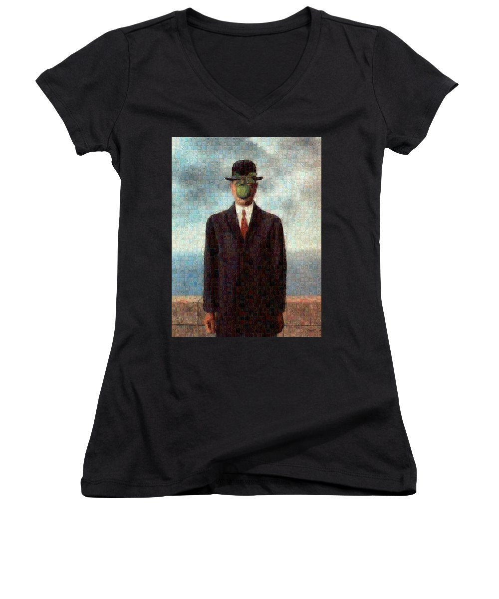 Tribute to MAgritte - Women's V-Neck - ALEFBET - THE HEBREW LETTERS ART GALLERY