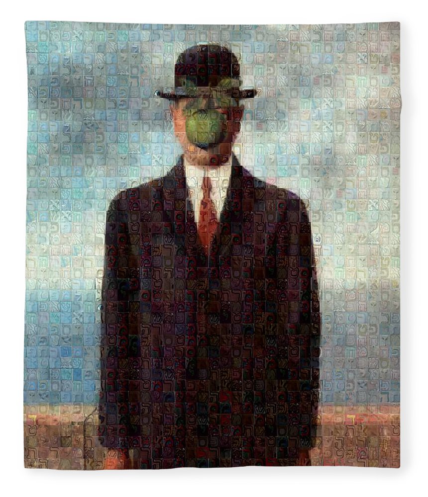 Tribute to MAgritte - Blanket - ALEFBET - THE HEBREW LETTERS ART GALLERY