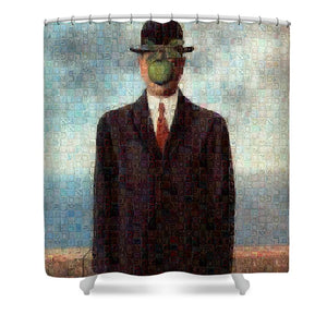 Tribute to MAgritte - Shower Curtain - ALEFBET - THE HEBREW LETTERS ART GALLERY