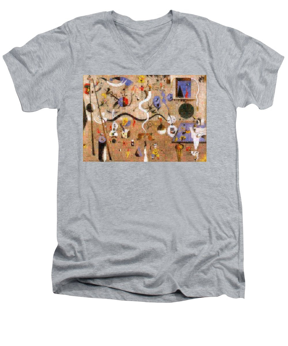 Tribute to Miro - 1 - Men's V-Neck T-Shirt - ALEFBET - THE HEBREW LETTERS ART GALLERY