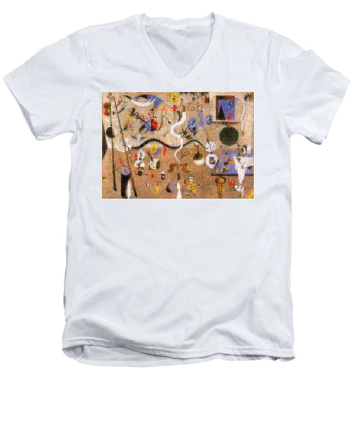 Tribute to Miro - 1 - Men's V-Neck T-Shirt - ALEFBET - THE HEBREW LETTERS ART GALLERY