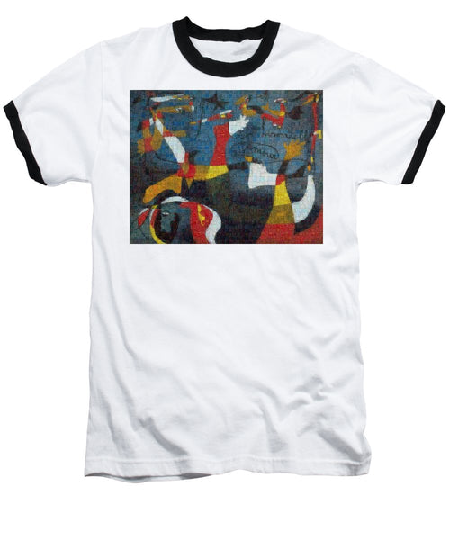 Tribute to Miro - 2 - Baseball T-Shirt - ALEFBET - THE HEBREW LETTERS ART GALLERY