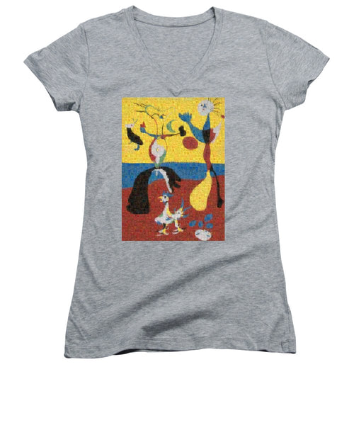 Tribute to Miro - 3 - Women's V-Neck - ALEFBET - THE HEBREW LETTERS ART GALLERY