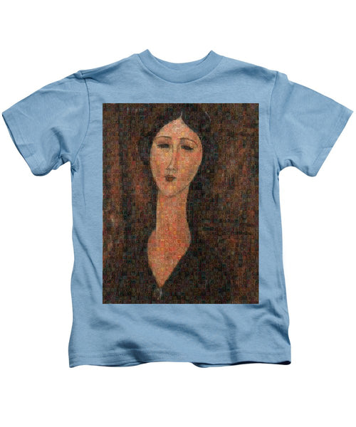 Tribute to Modigliani - 1 - Kids T-Shirt - ALEFBET - THE HEBREW LETTERS ART GALLERY