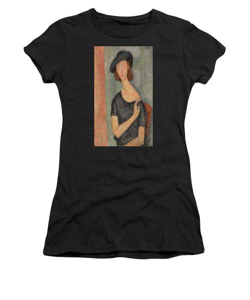 Tribute to Modigliani - 2 - Women's T-Shirt - ALEFBET - THE HEBREW LETTERS ART GALLERY