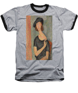 Tribute to Modigliani - 2 - Baseball T-Shirt - ALEFBET - THE HEBREW LETTERS ART GALLERY