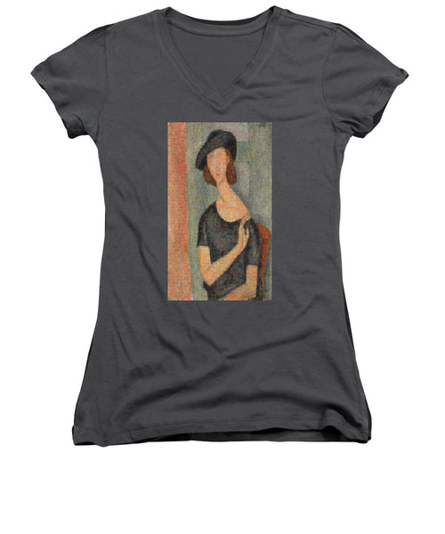 Tribute to Modigliani - 2 - Women's V-Neck - ALEFBET - THE HEBREW LETTERS ART GALLERY