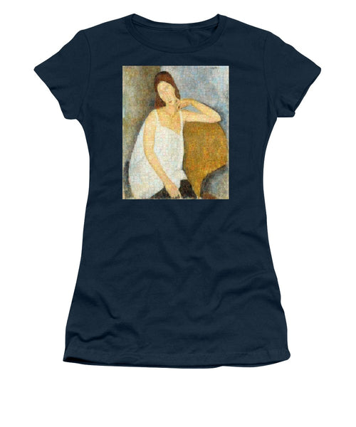 Tribute to Modigliani - 3 - Women's T-Shirt - ALEFBET - THE HEBREW LETTERS ART GALLERY