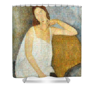 Tribute to Modigliani - 3 - Shower Curtain - ALEFBET - THE HEBREW LETTERS ART GALLERY