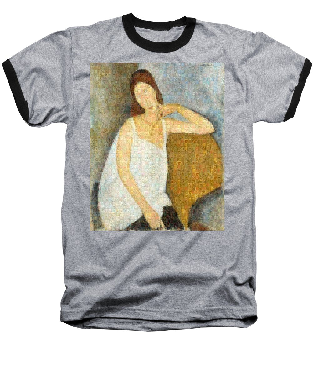 Tribute to Modigliani - 3 - Baseball T-Shirt - ALEFBET - THE HEBREW LETTERS ART GALLERY