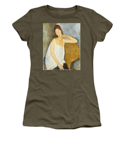 Tribute to Modigliani - 3 - Women's T-Shirt - ALEFBET - THE HEBREW LETTERS ART GALLERY