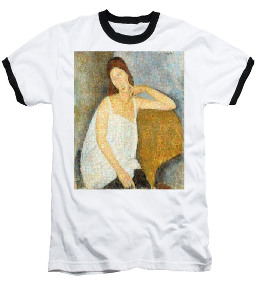 Tribute to Modigliani - 3 - Baseball T-Shirt - ALEFBET - THE HEBREW LETTERS ART GALLERY