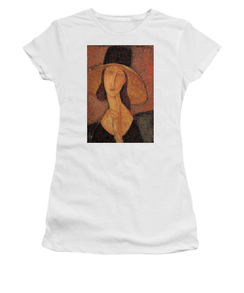 Tribute to Modigliani - 5 - Women's T-Shirt - ALEFBET - THE HEBREW LETTERS ART GALLERY