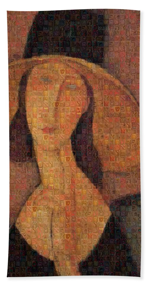 Tribute to Modigliani - 5 - Beach Towel - ALEFBET - THE HEBREW LETTERS ART GALLERY