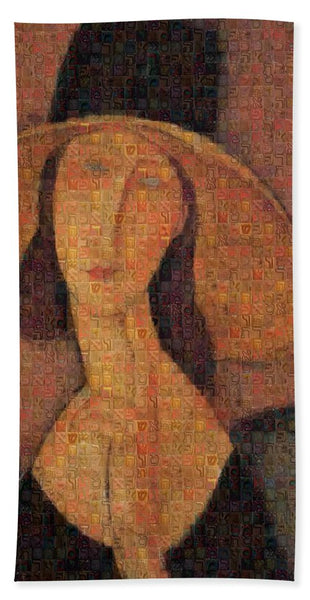 Tribute to Modigliani - 5 - Beach Towel - ALEFBET - THE HEBREW LETTERS ART GALLERY