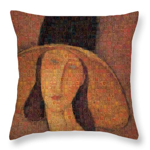 Tribute to Modigliani - 5 - Throw Pillow - ALEFBET - THE HEBREW LETTERS ART GALLERY