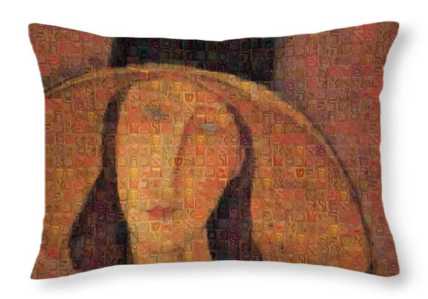 Tribute to Modigliani - 5 - Throw Pillow - ALEFBET - THE HEBREW LETTERS ART GALLERY