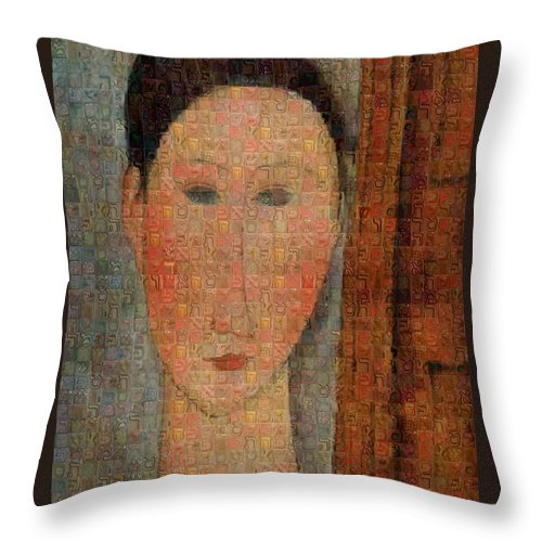 Tribute to Modigliani - 6 - Throw Pillow - ALEFBET - THE HEBREW LETTERS ART GALLERY