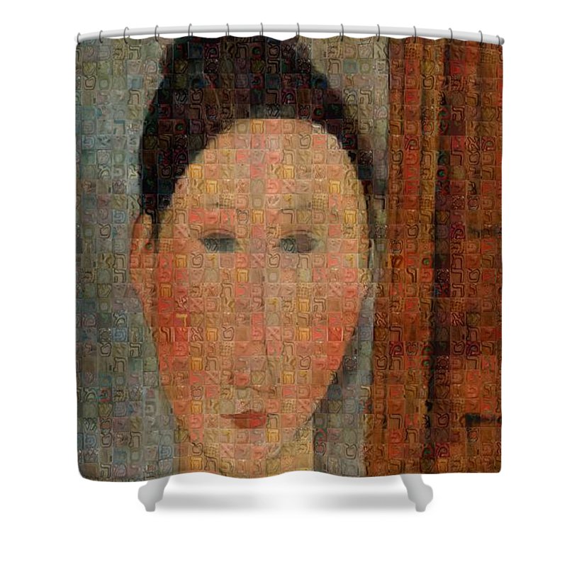 Tribute to Modigliani - 6 - Shower Curtain - ALEFBET - THE HEBREW LETTERS ART GALLERY
