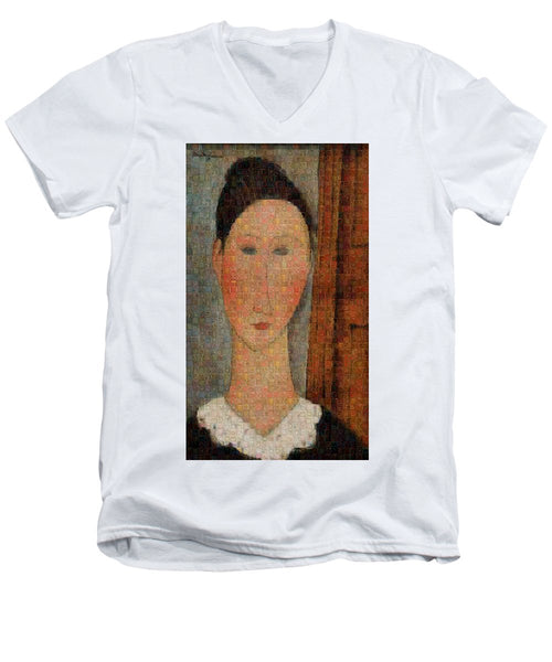Tribute to Modigliani - 6 - Men's V-Neck T-Shirt - ALEFBET - THE HEBREW LETTERS ART GALLERY