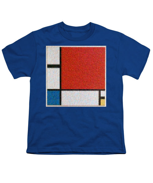 Tribute to Mondrian - Youth T-Shirt - ALEFBET - THE HEBREW LETTERS ART GALLERY