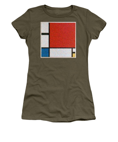 Tribute to Mondrian - Women's T-Shirt - ALEFBET - THE HEBREW LETTERS ART GALLERY