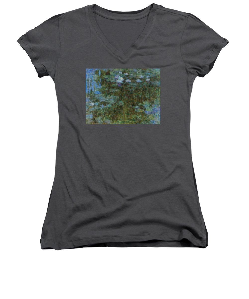 Tribute to Monet - 1 - Women's V-Neck - ALEFBET - THE HEBREW LETTERS ART GALLERY