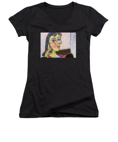 Tribute to Picasso - 3 - Women's V-Neck - ALEFBET - THE HEBREW LETTERS ART GALLERY