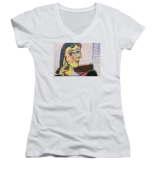 Tribute to Picasso - 3 - Women's V-Neck - ALEFBET - THE HEBREW LETTERS ART GALLERY
