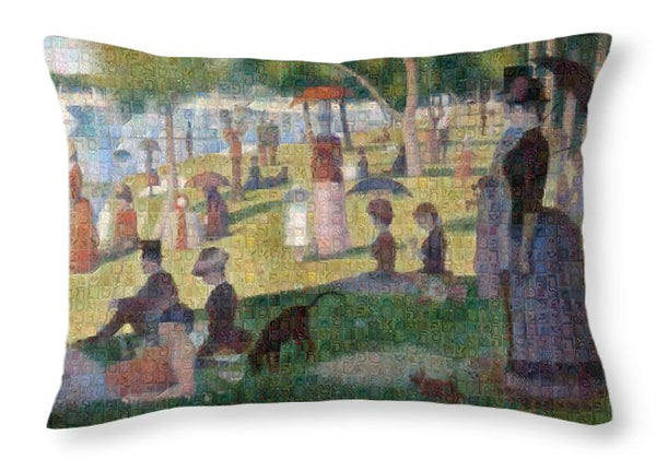 Tribute to Seurat - Throw Pillow - ALEFBET - THE HEBREW LETTERS ART GALLERY