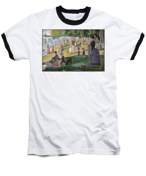 Tribute to Seurat - Baseball T-Shirt - ALEFBET - THE HEBREW LETTERS ART GALLERY