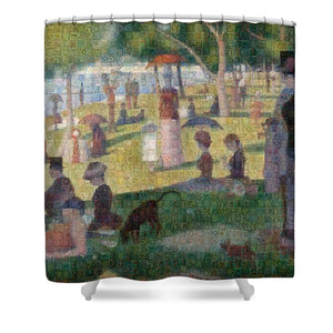 Tribute to Seurat - Shower Curtain - ALEFBET - THE HEBREW LETTERS ART GALLERY
