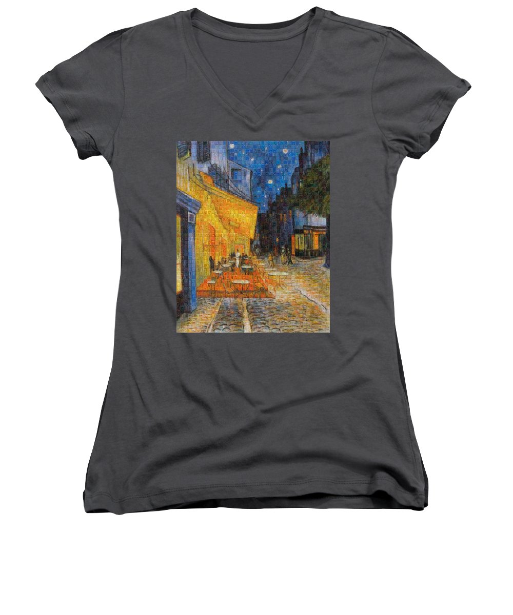 Tribute to Van Gogh - 1 - Women's V-Neck - ALEFBET - THE HEBREW LETTERS ART GALLERY