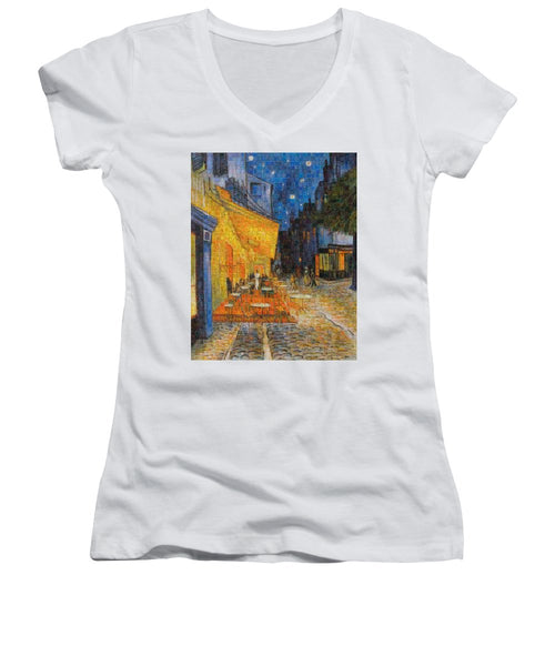 Tribute to Van Gogh - 1 - Women's V-Neck - ALEFBET - THE HEBREW LETTERS ART GALLERY