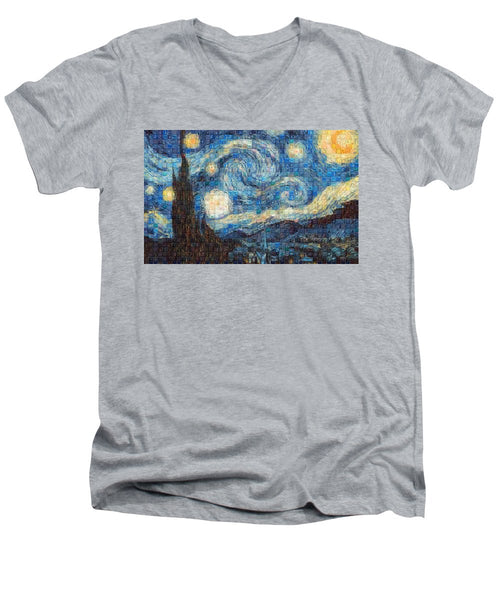 Tribute to Van Gogh - 3 - Men's V-Neck T-Shirt - ALEFBET - THE HEBREW LETTERS ART GALLERY