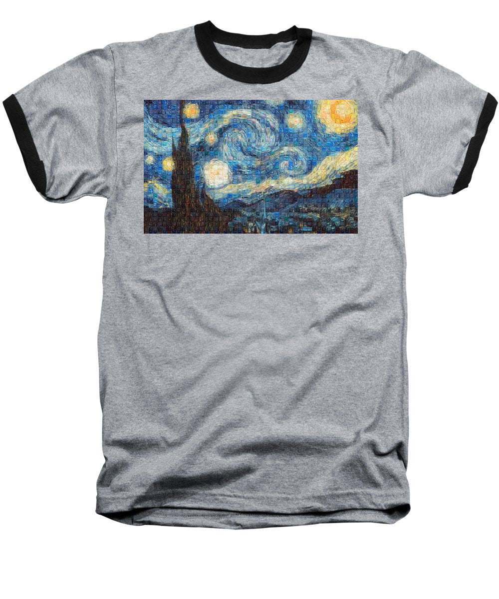 Tribute to Van Gogh - 3 - Baseball T-Shirt - ALEFBET - THE HEBREW LETTERS ART GALLERY