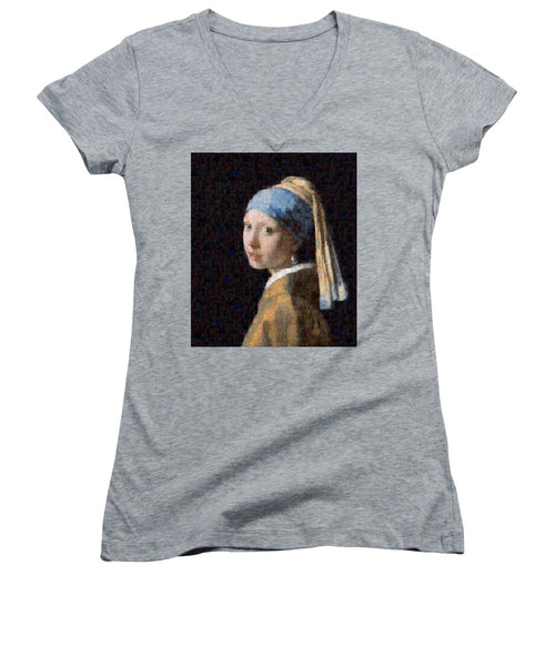 Tribute to Vermeer - Women's V-Neck - ALEFBET - THE HEBREW LETTERS ART GALLERY